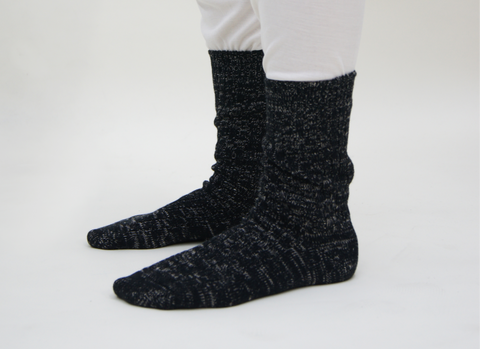Cotton Linen Rib Socks in Black