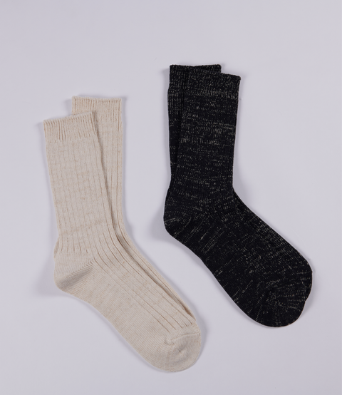 Cotton Linen Rib Socks in Oatmeal