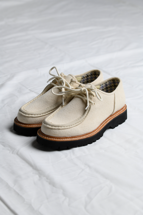 Alternate view of a pair of the Benni Shoe in Oatmeal by Good News London with a white background
