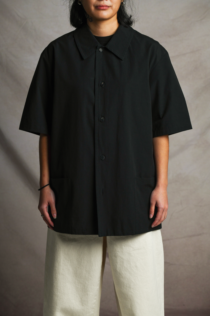 Voile Half-Sleeve Shirt in Black
